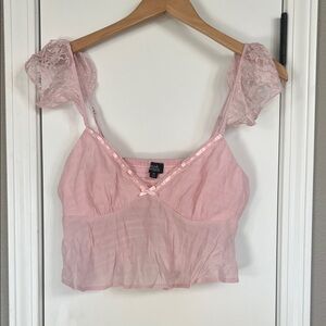 Pink Lace Trim Crop Top